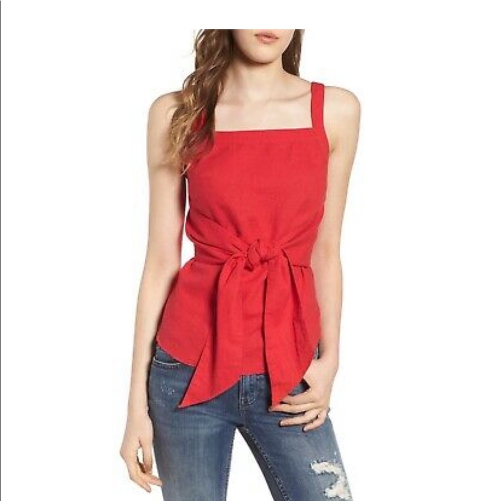 BP Tie Front Linen Blend Red Tank Top